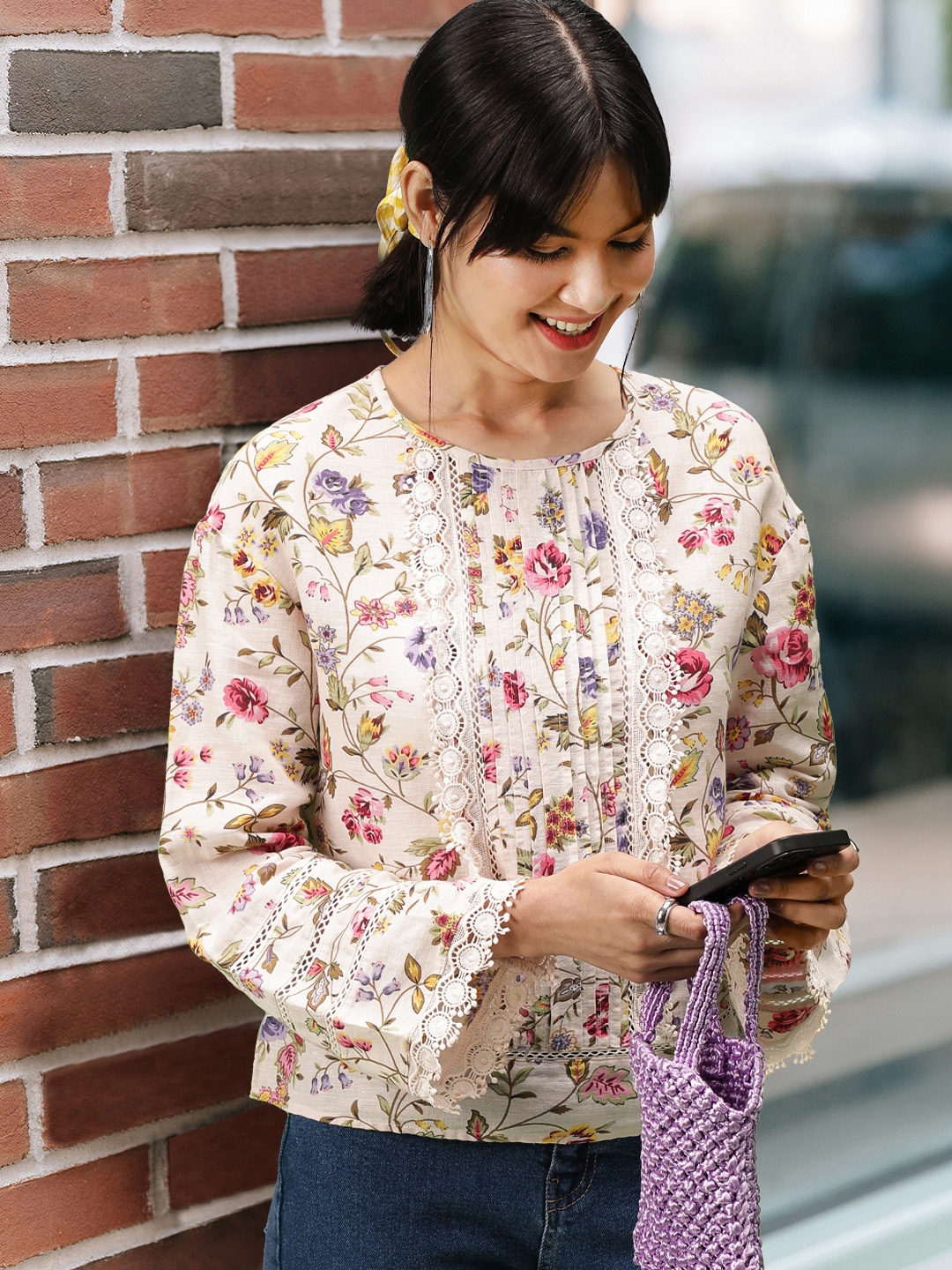 

Marks & Spencer Woman Cream-Coloured Floral Print Top