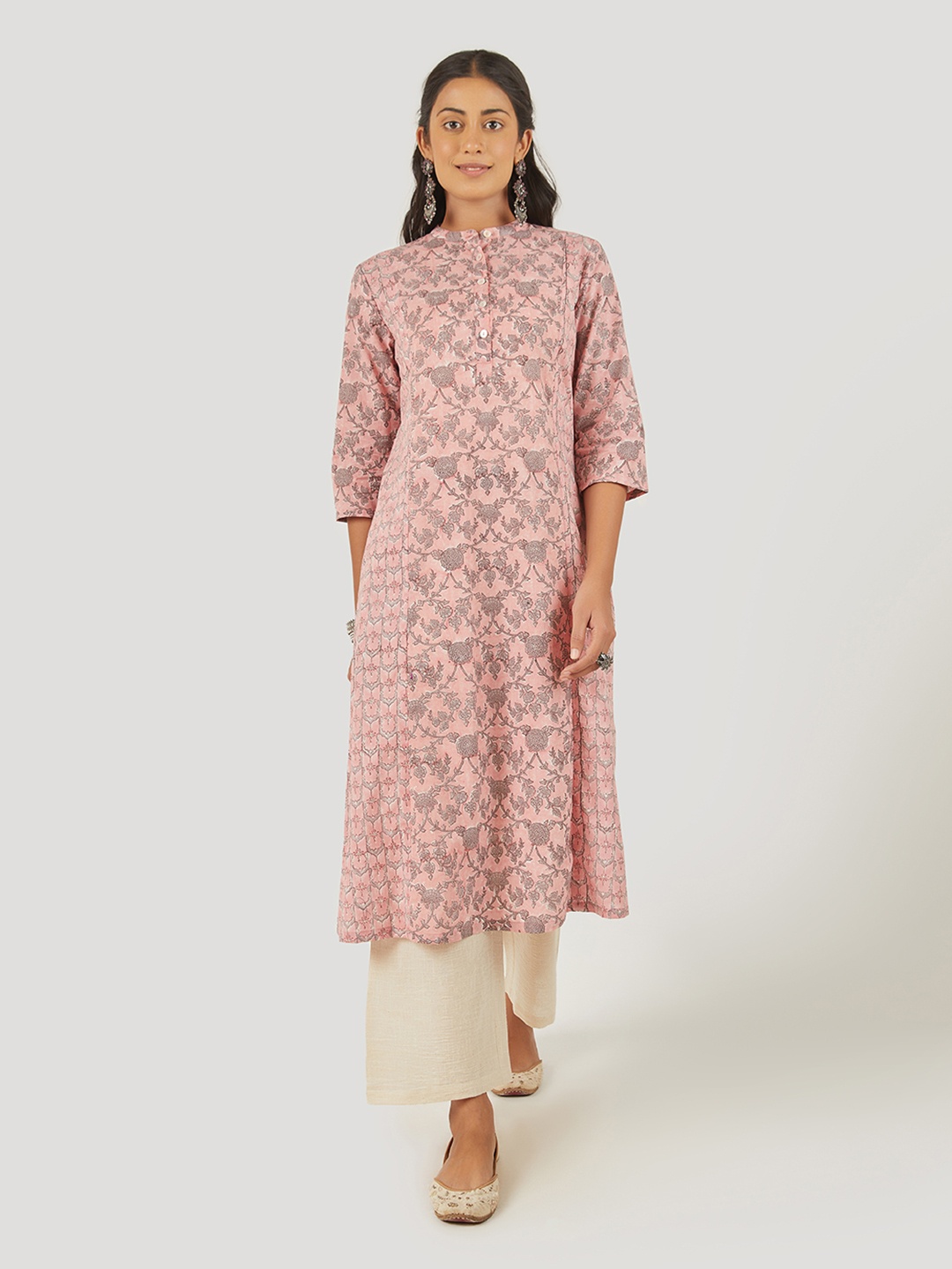 

EK BY EKTA KAPOOR Women Pink Hand Block Printed Cotton Kalidar Kurta