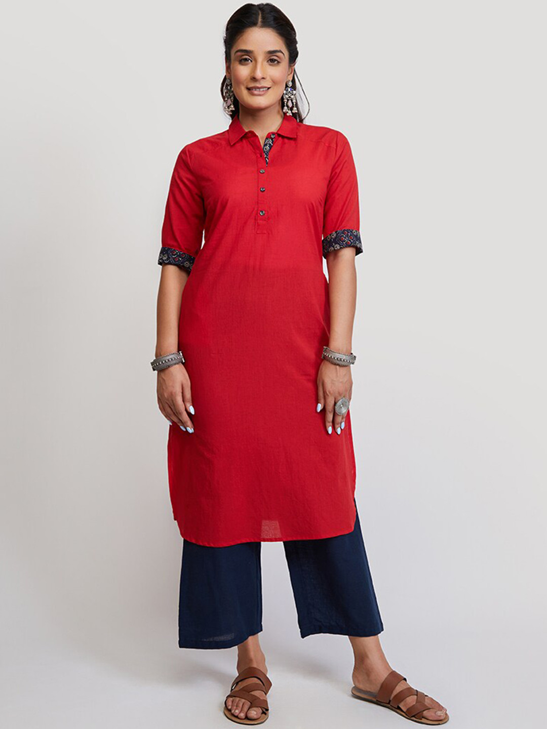 

EK BY EKTA KAPOOR Women Red Shirt Style Cotton Kurta