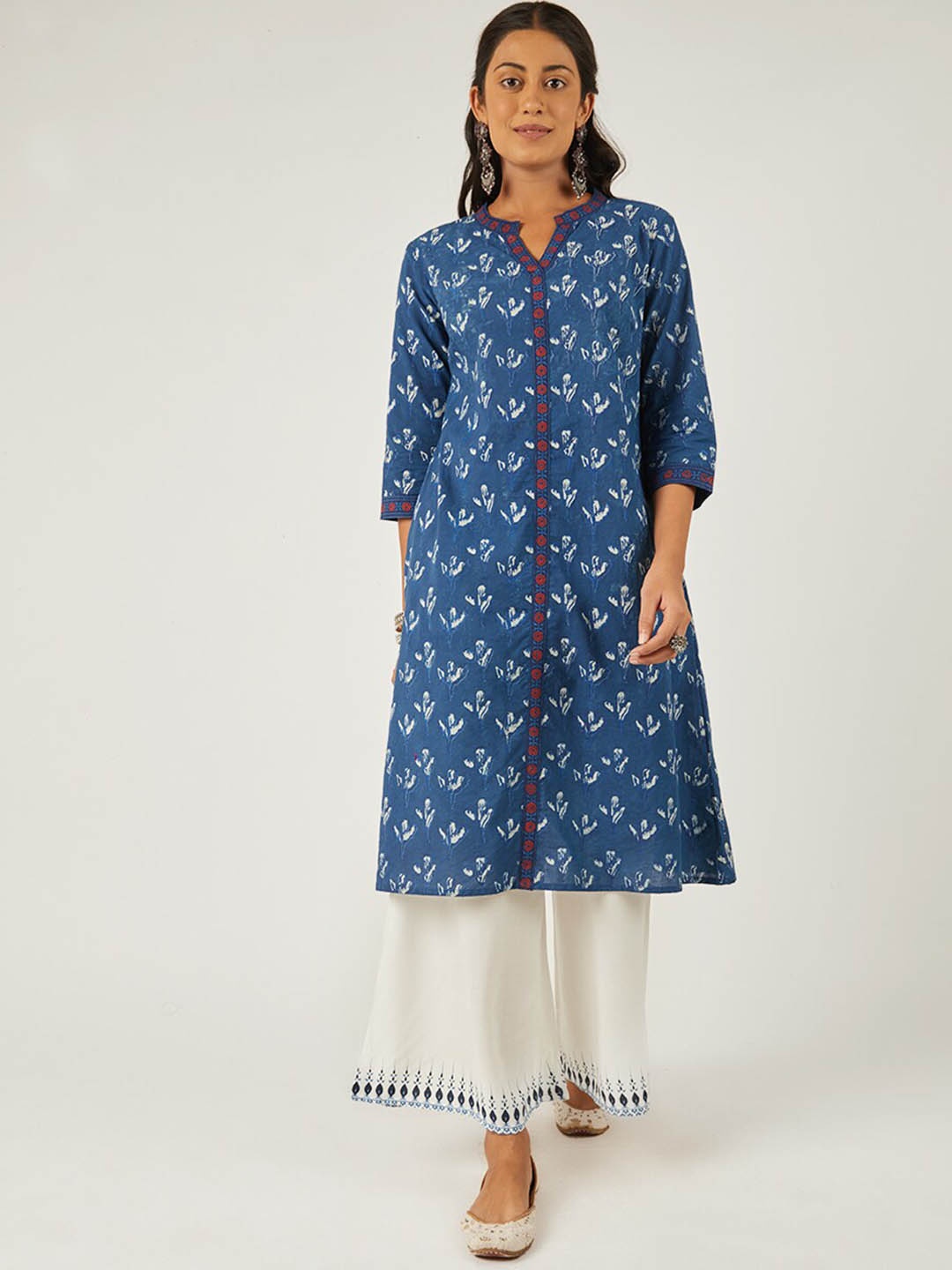 

EK BY EKTA KAPOOR Women Blue Hand Block Printed Cotton A-Line Kurta