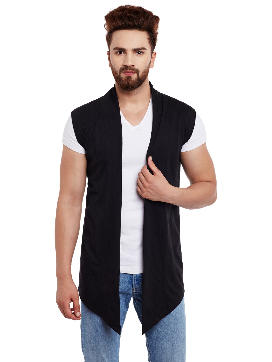 

CHILL WINSTON Men Black Solid Open Front Sleeveless Jacket