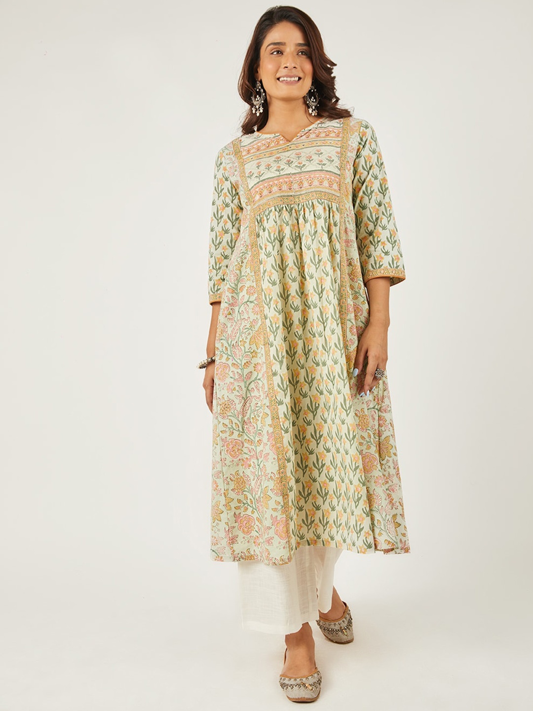 

EK BY EKTA KAPOOR Women Green Hand Block Printed Cotton A-Line Kurta