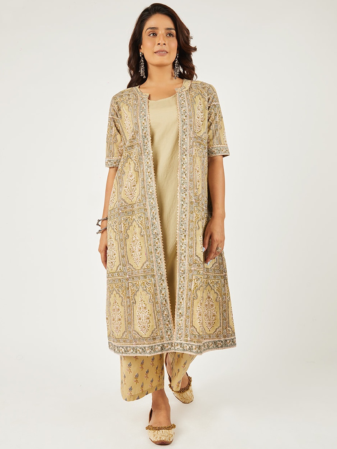 

EK BY EKTA KAPOOR Women Brown Block Printed Cotton Layered Style Kurta