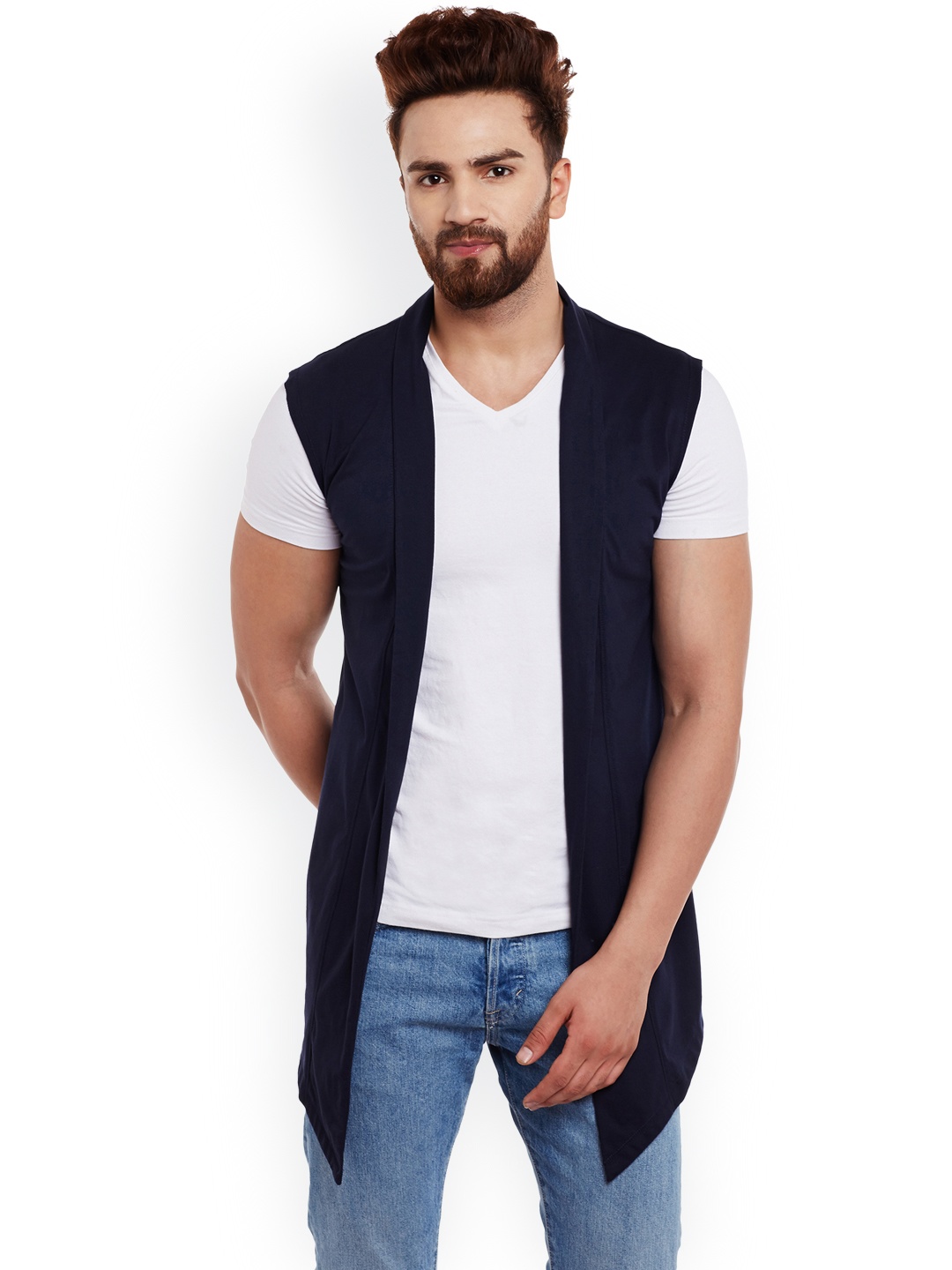 

CHILL WINSTON Men Navy Blue Solid Open Front Sleeveless Jacket