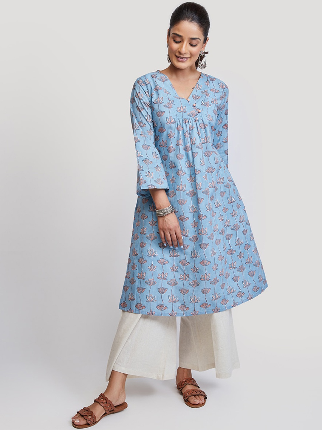 

EK BY EKTA KAPOOR Women Blue Hand Block Printed Cotton A-Line Kurta