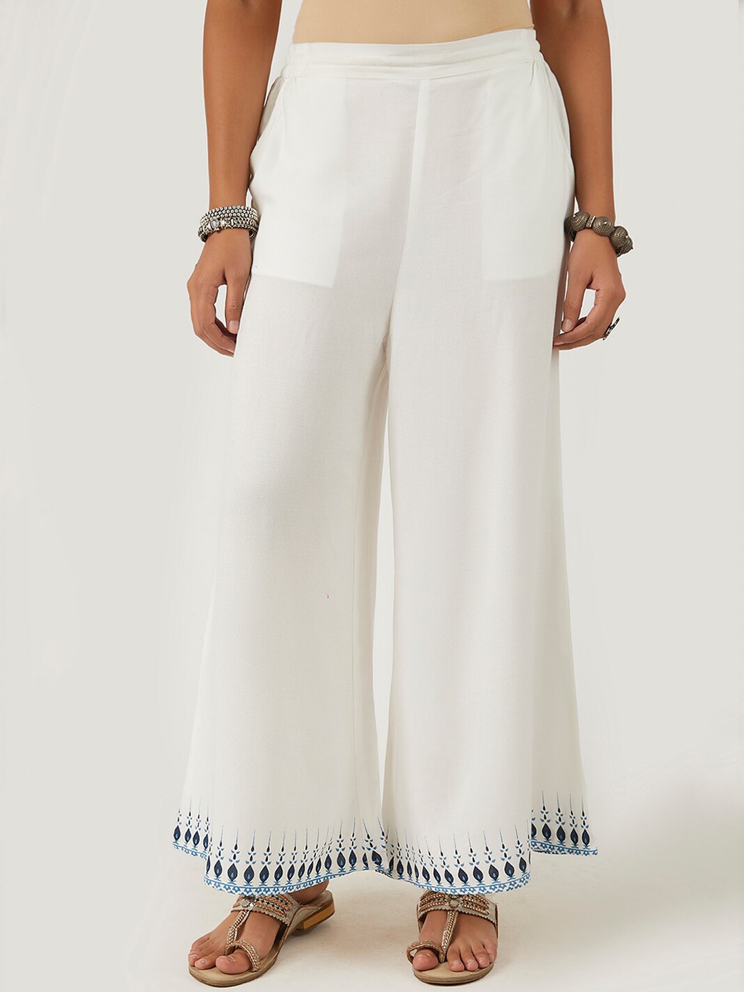 

EK BY EKTA KAPOOR Women Off White Flared Style Rayon Printed Hem Pants