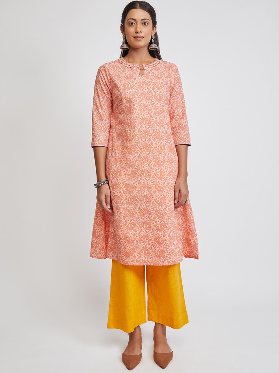 

EK BY EKTA KAPOOR Women Printed Cotton Straight Fit Kurta, Peach