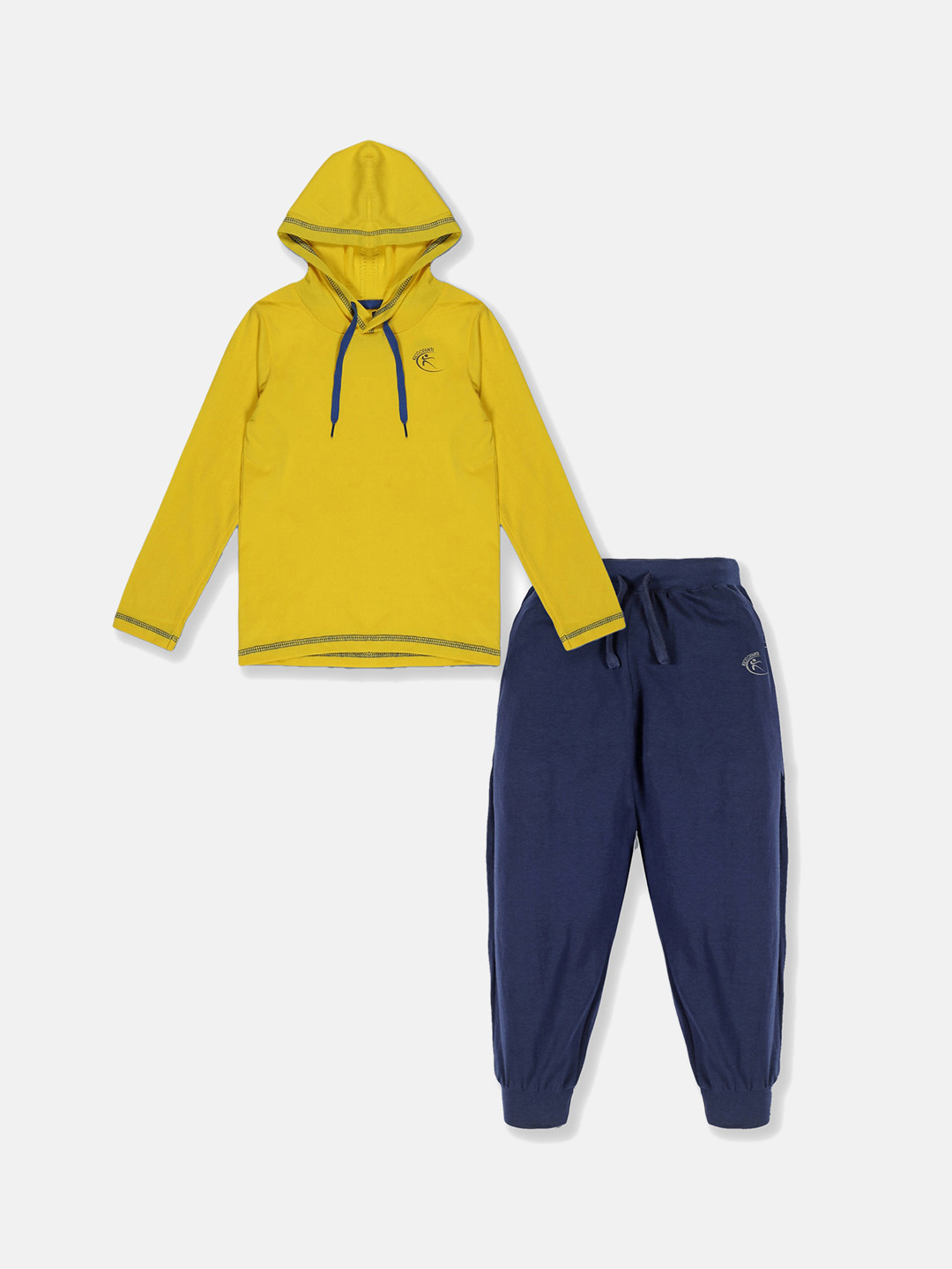 

KiddoPanti Boys Yellow & Navy Blue T-shirt & Solid Track Pant Set