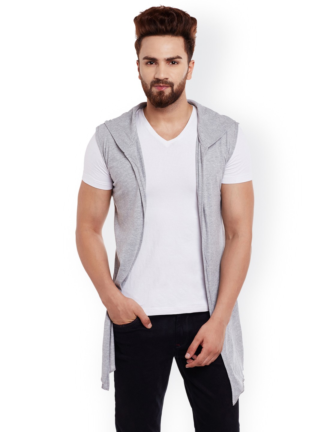 

CHILL WINSTON Men Grey Solid Open Front Hooded Jacket