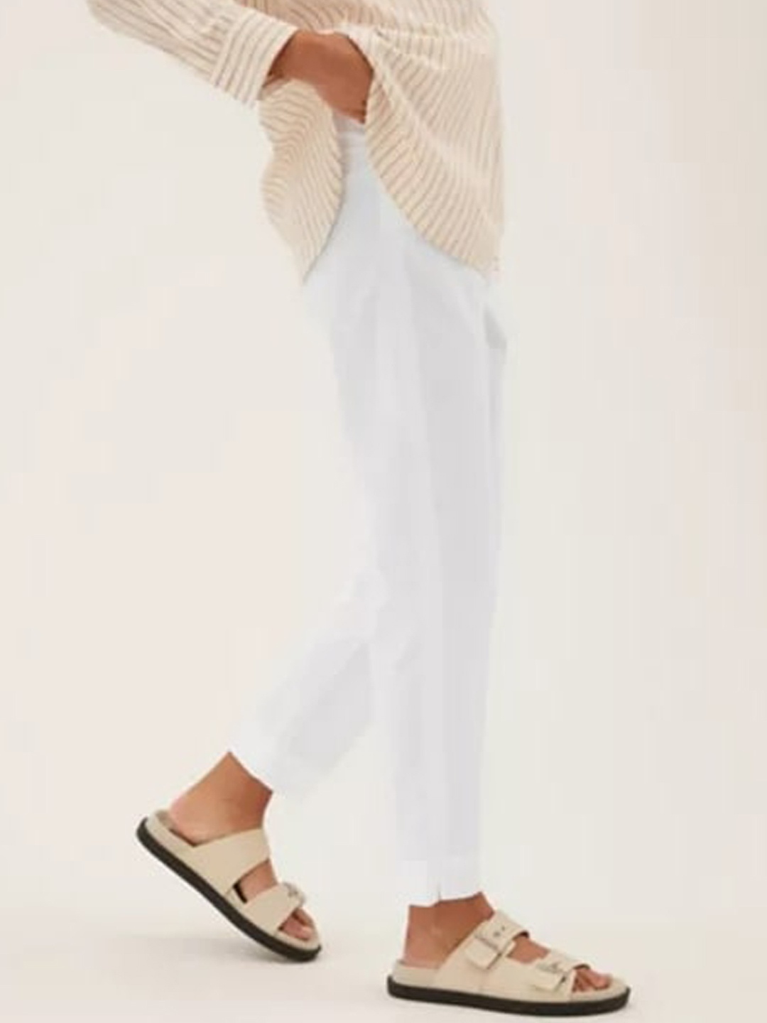 

Marks & Spencer Women White High-Rise Chinos Trousers