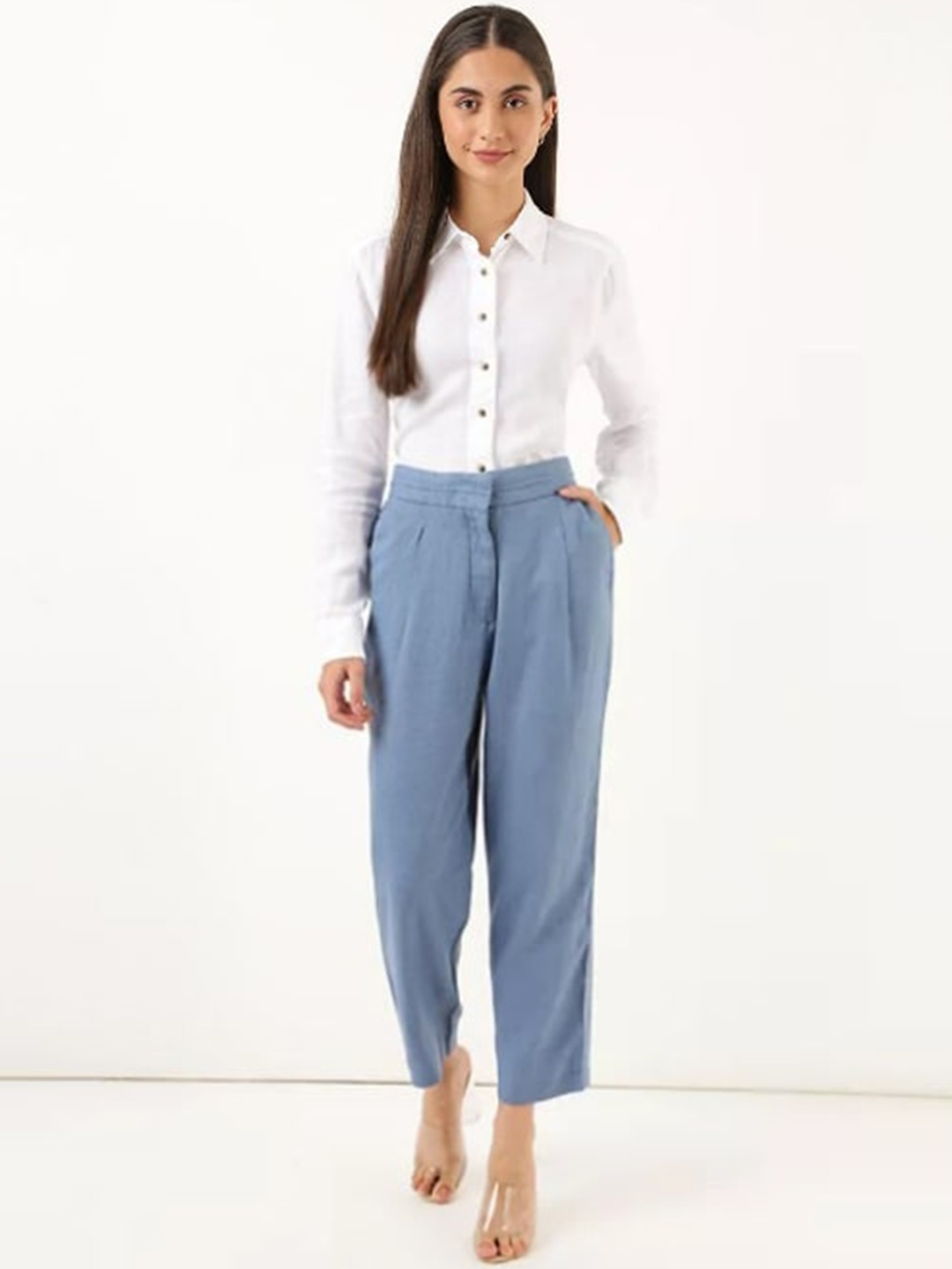 

Marks & Spencer Women Blue High-Rise Trousers