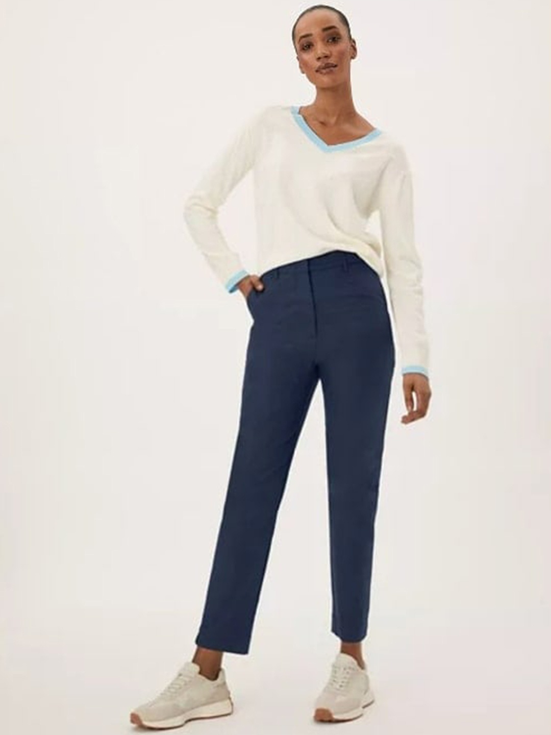 

Marks & Spencer Women Navy Blue High-Rise Trousers