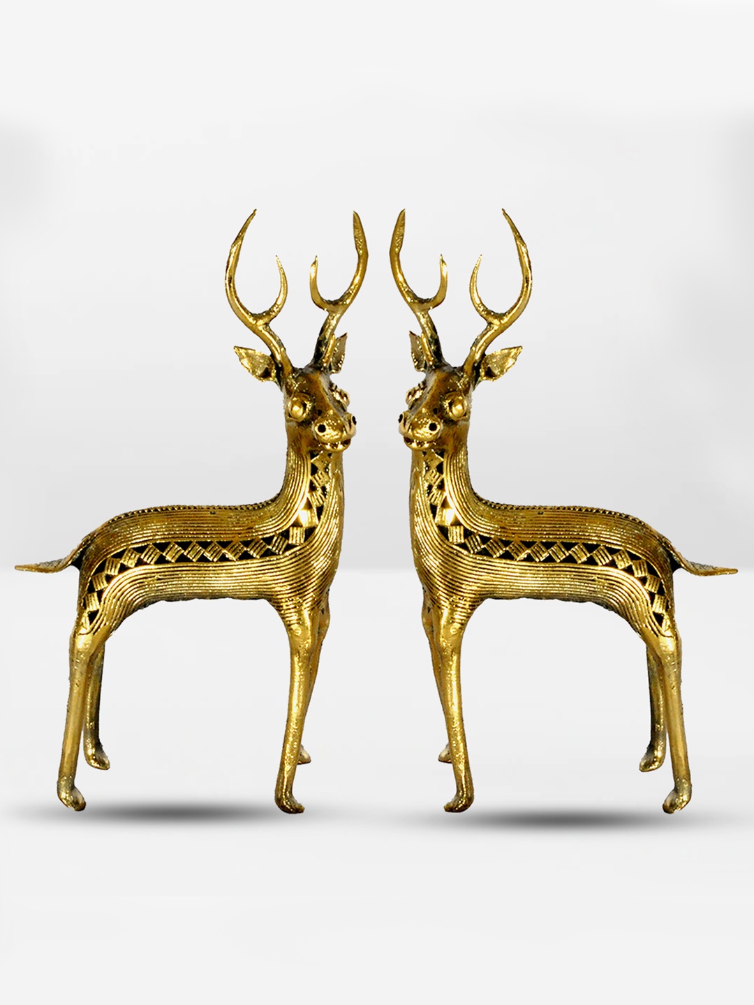 

SHREE KALA HOME DECOR Set of 2 Bronze Dhokra Art Swift And Agile Brass Deer Showpieces