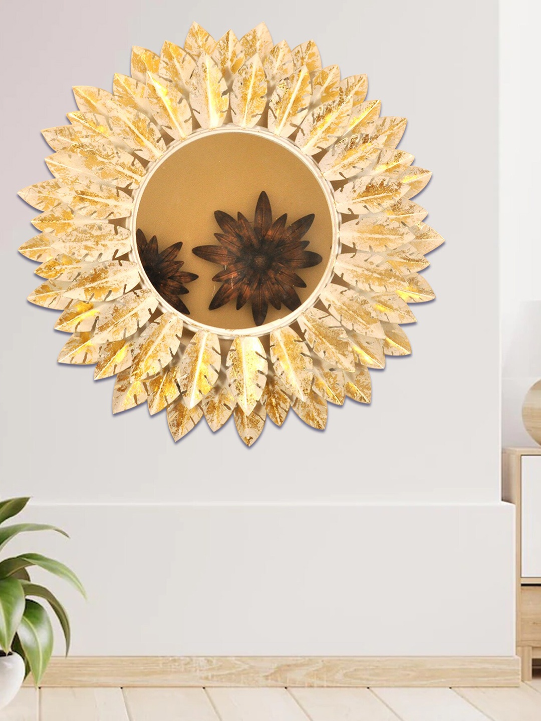 

SHREE KALA HOME DECOR Gold-Toned Metal Wall Mirror