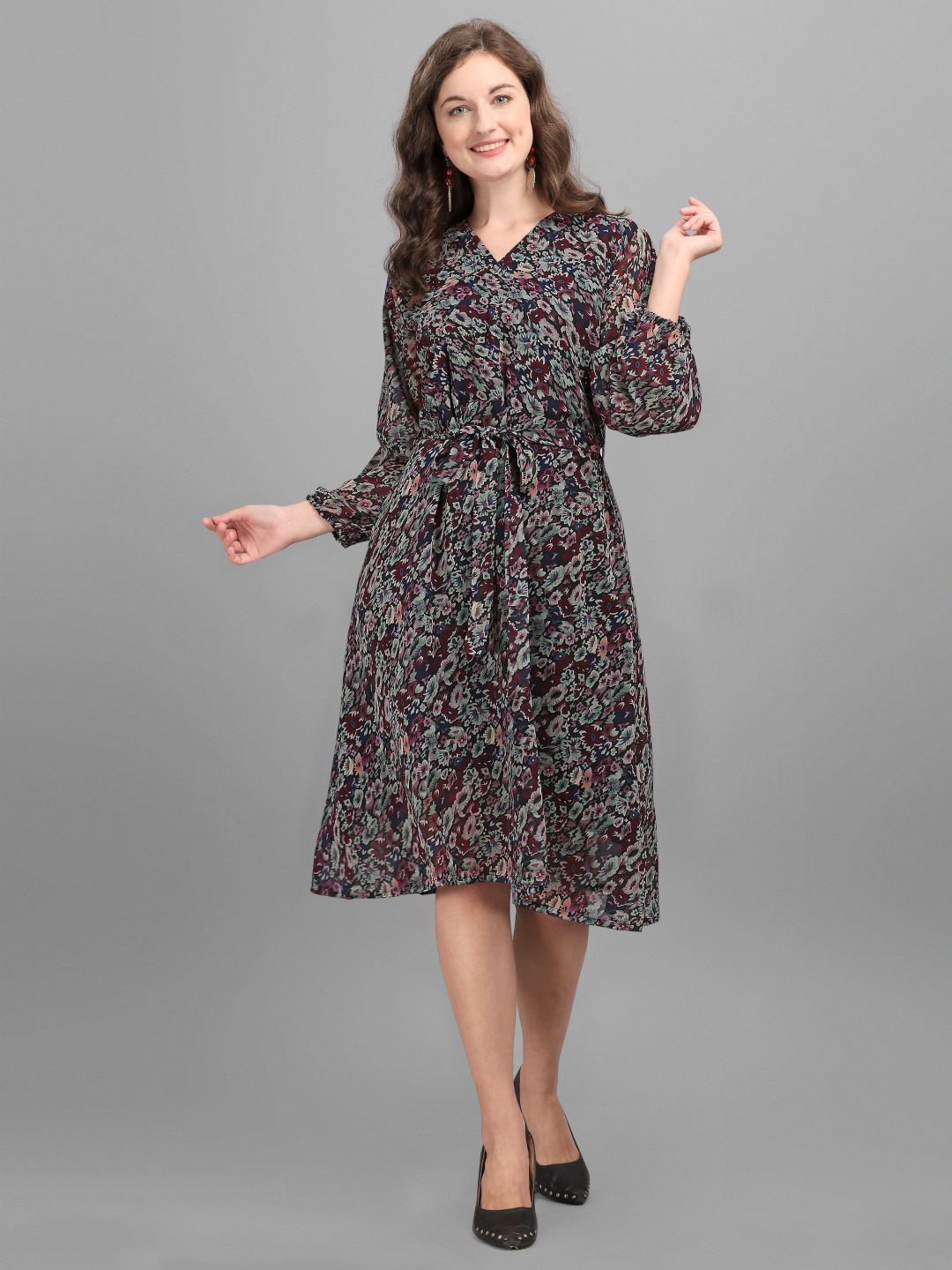 

GUFRINA Black Floral Georgette Dress