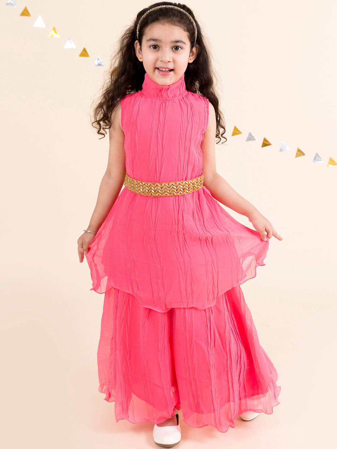 

pspeaches Girls Coral Panelled Kurti with Palazzos