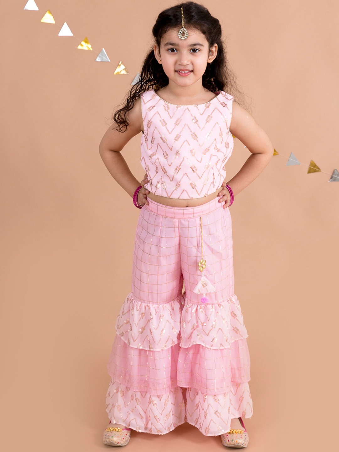 

pspeaches Girls Pink Embroidered Top with Sharara