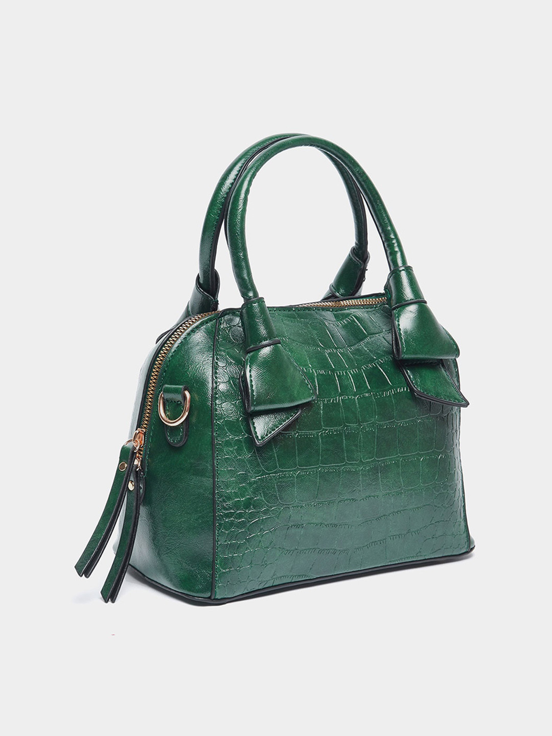 

Styli Women Green Croc Textured Handbag with Detachable Strap