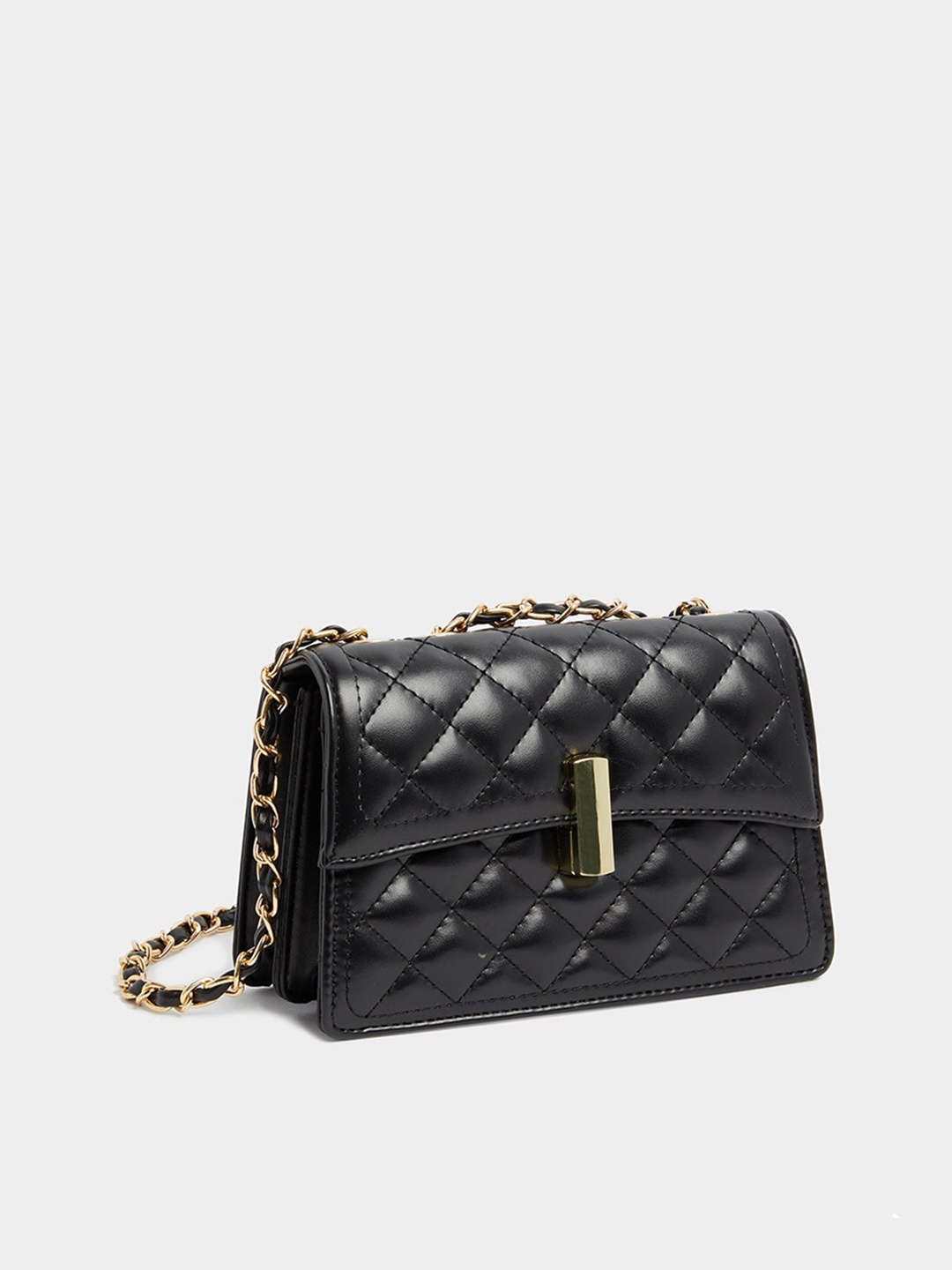 

Styli Women Black Solid Sling Bag With Quilted Detail