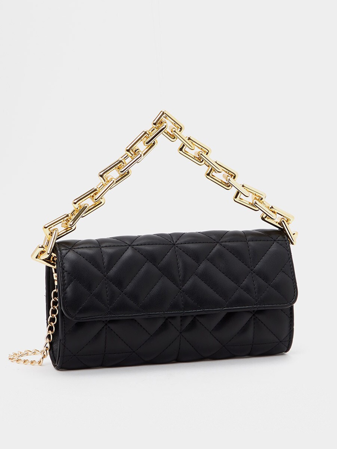 

Styli Black Front Flap Stitch Detail Chain Shoulder Bag