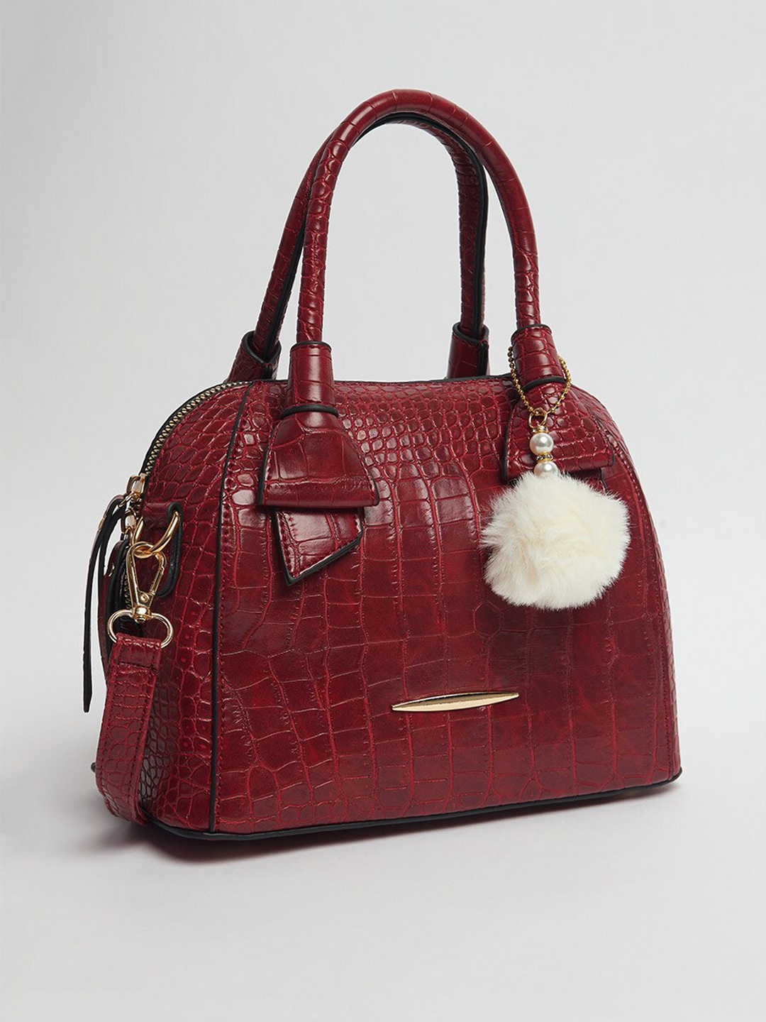 

Styli Burgundy Croc Textured Handheld Bag with Detachable Strap