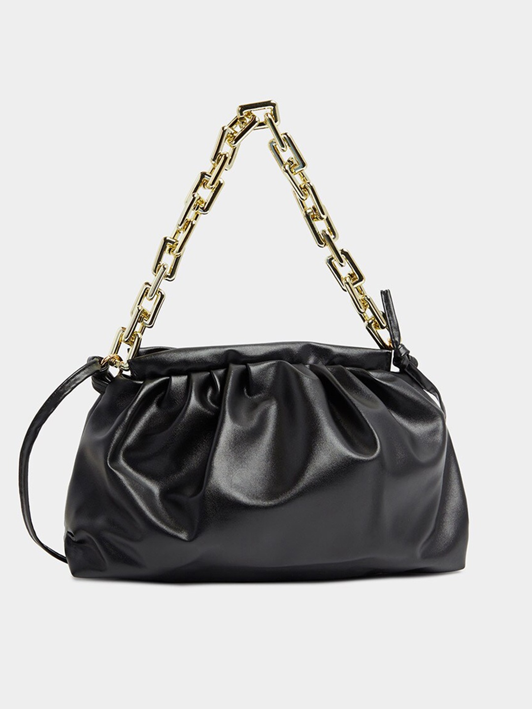 

Styli Women Solid Structured Handheld Bag With Pleated Detail, Black
