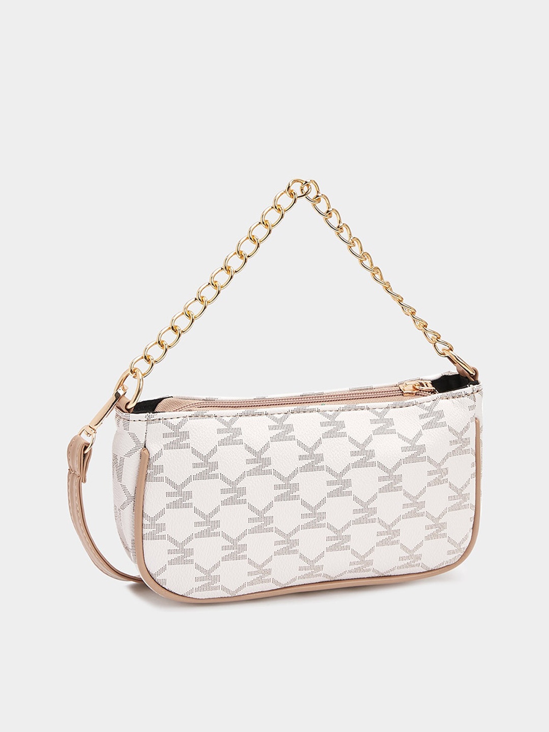 

Styli Printed Crossbody Bag with Chain Strap, Beige
