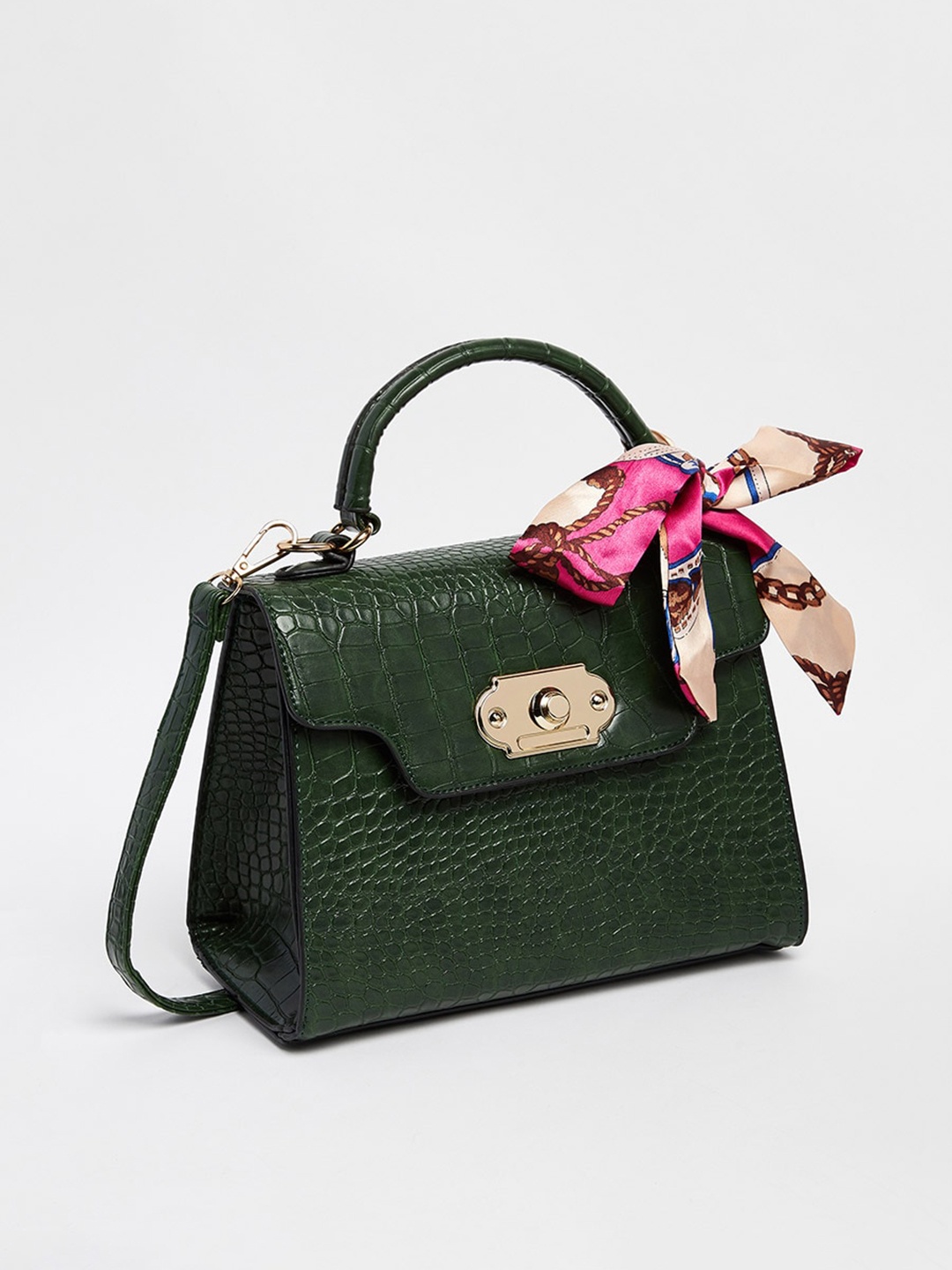 

Styli Animal Textured Structured Handheld Bag With Tasselled, Green