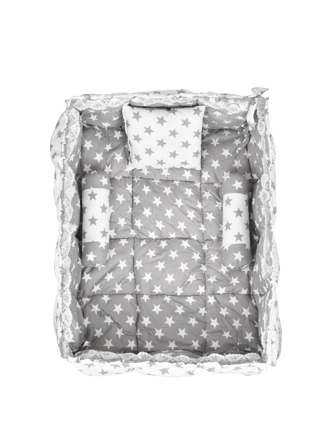 

LOREM Kids Set Of 4 Grey Printed Cotton Reversible Baby Bed Set