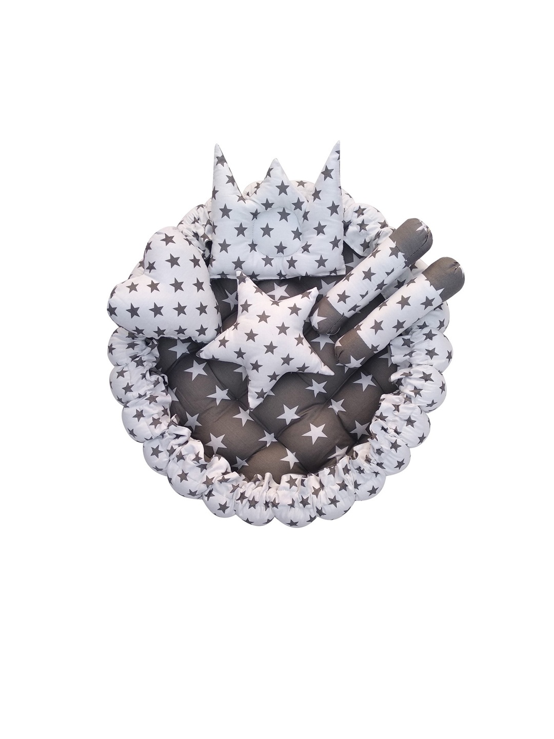 

LOREM Kids Set Of 6 Grey Printed Cotton Round Shape Reversible Baby Bed Sets
