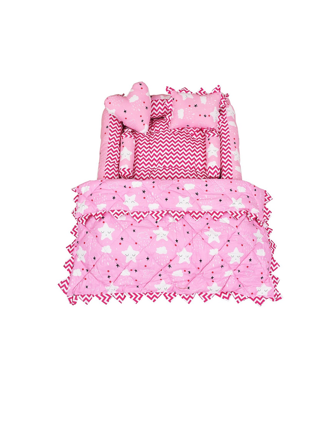 

LOREM Kids Set Of 5 Pink Printed Reversible Baby Bedding Set