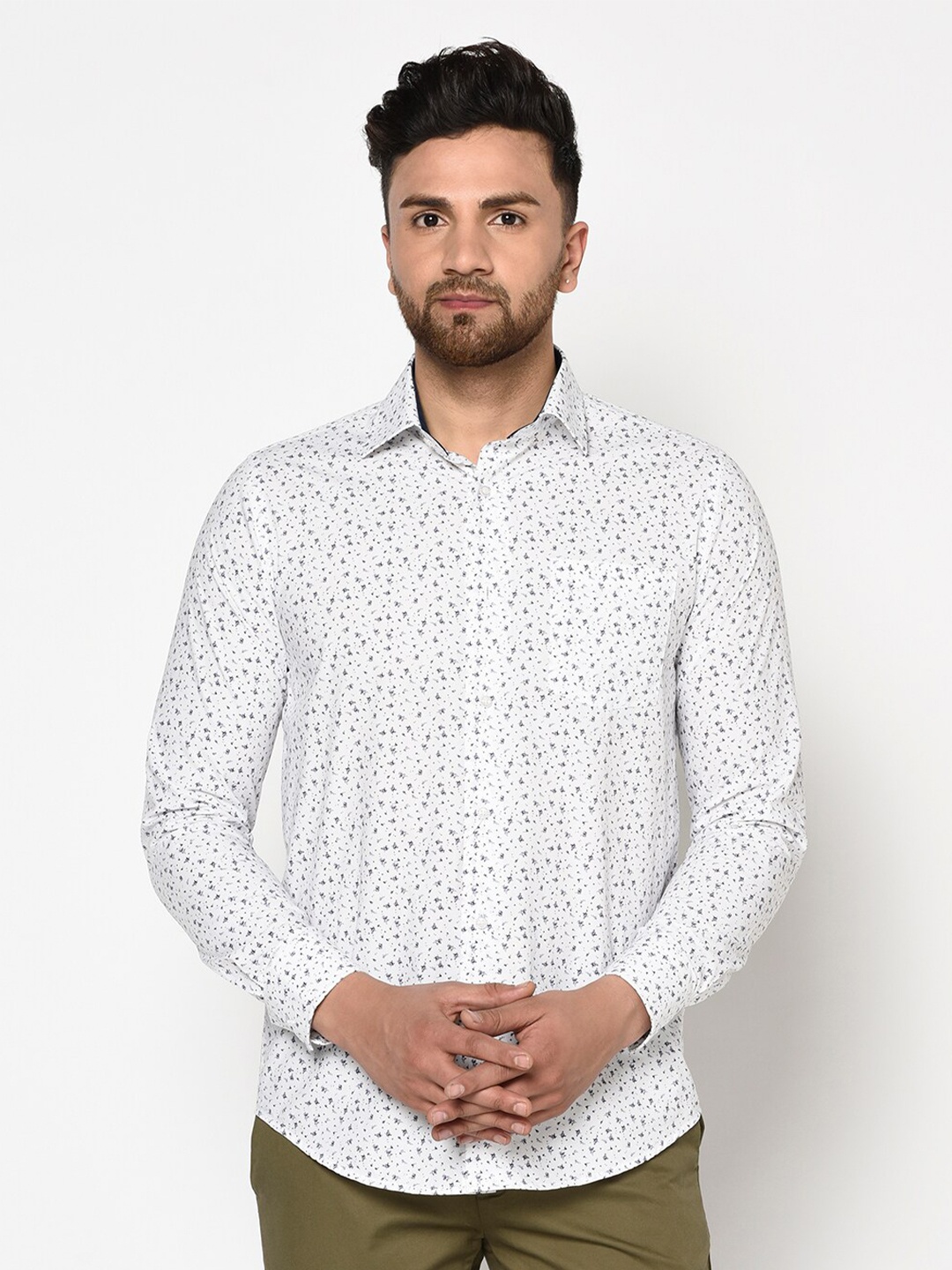 

Blackberrys Men White Slim Fit Printed Cotton Casual Shirt