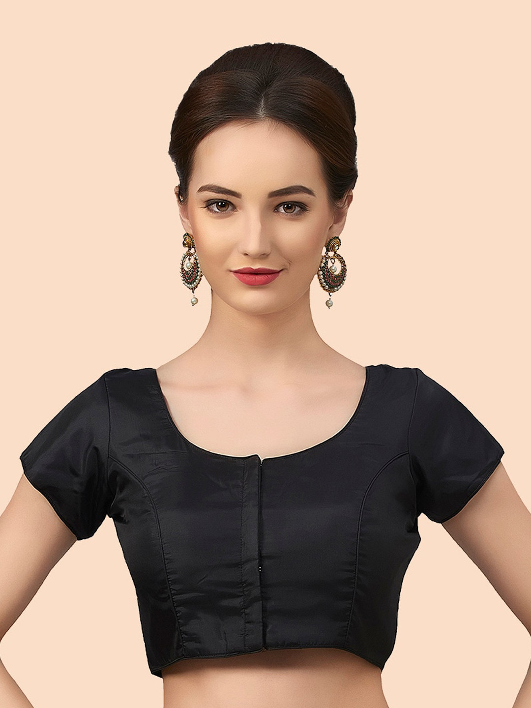 

neckbook Black Solid Silk Readymade Saree Blouse