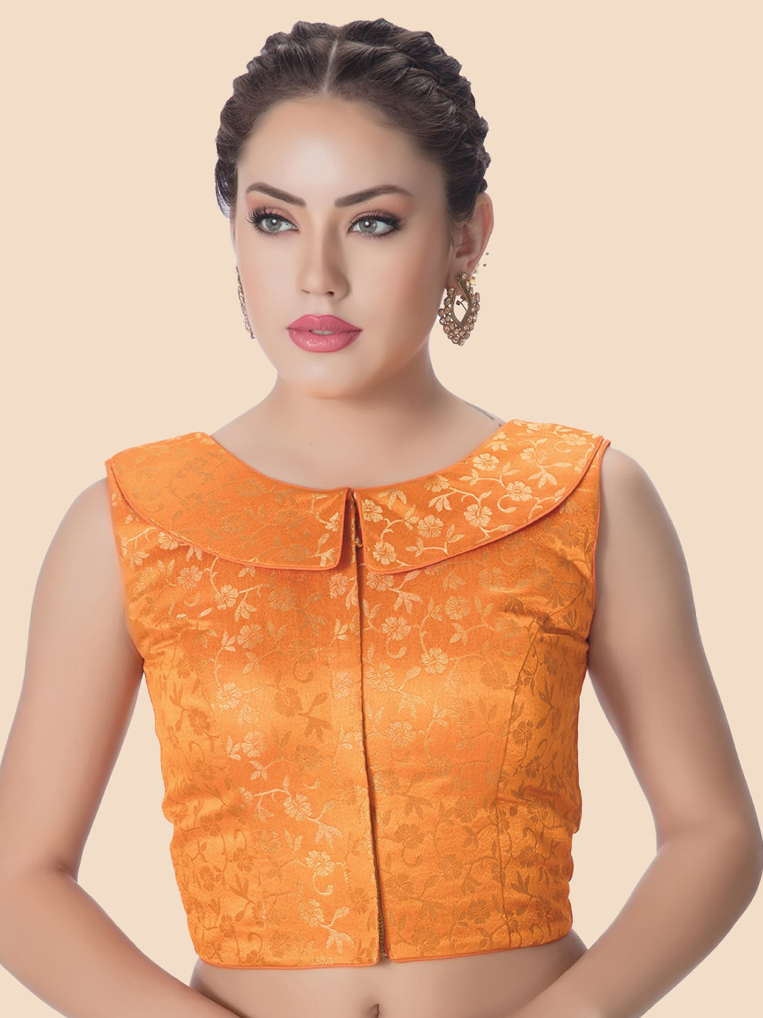 

neckbook Orange Woven Design Padded Readymade Saree Blouse
