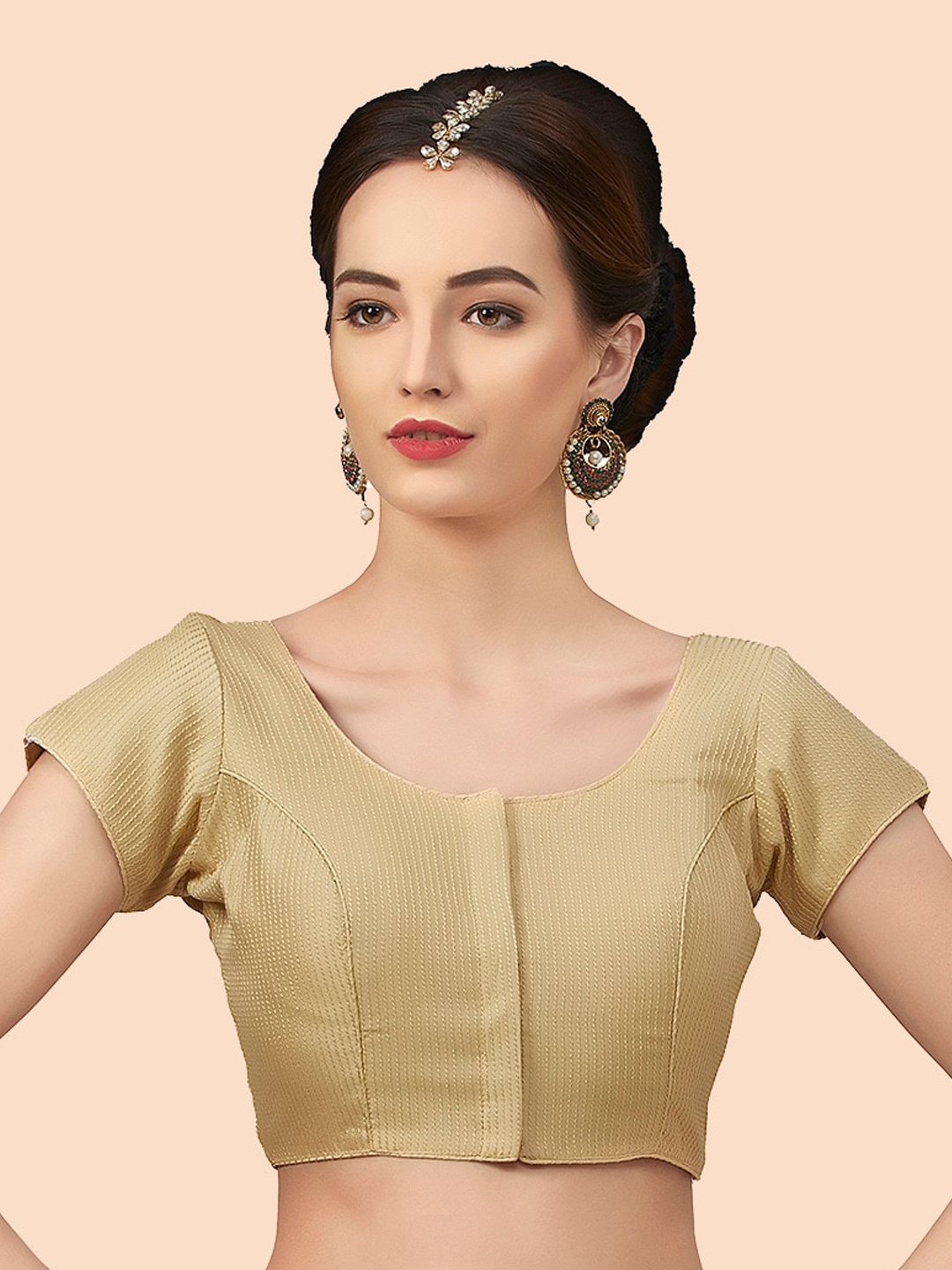 

neckbook Golden Solid Silk Saree Blouse, Gold