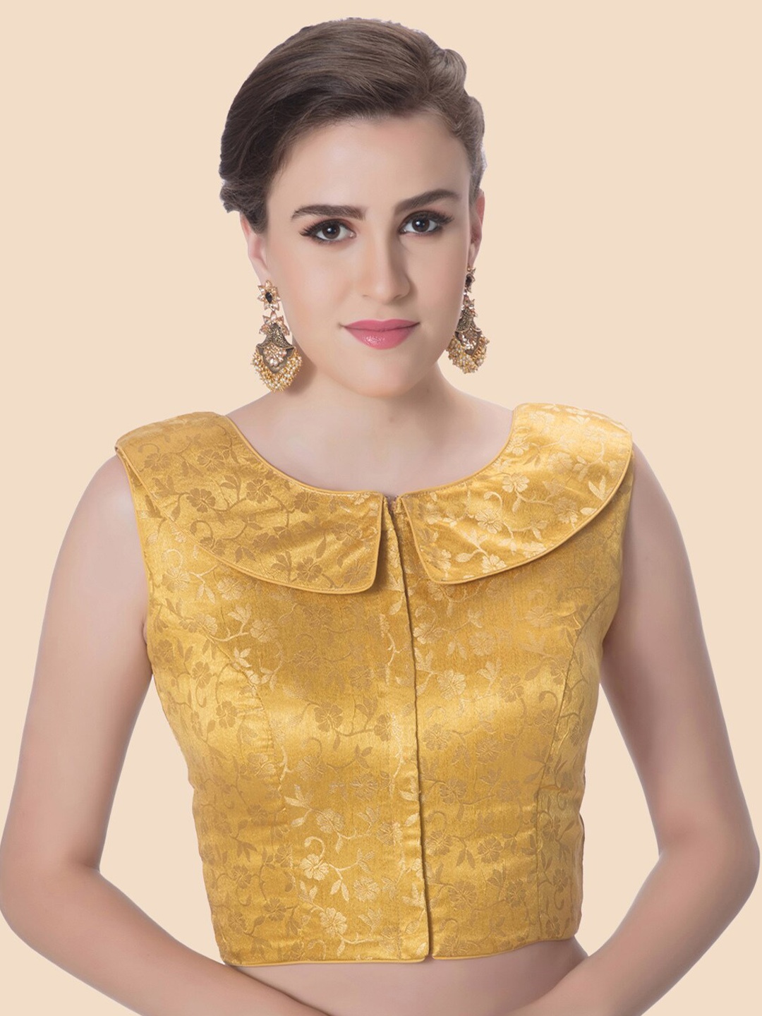 

neckbook Gold-Toned Printed Saree Blouse