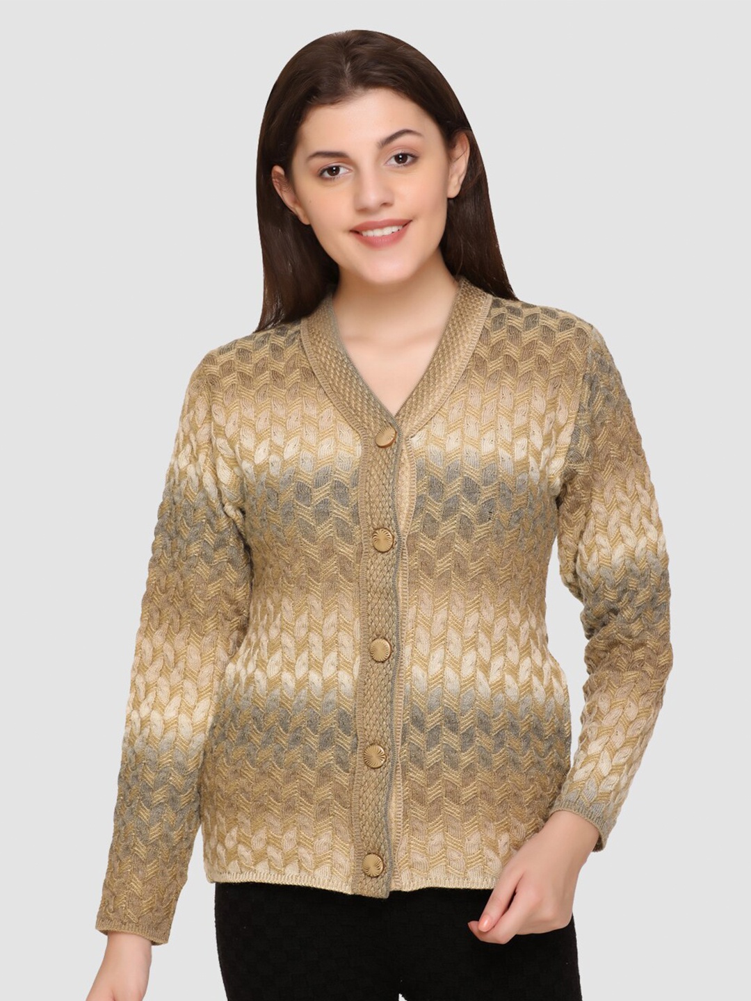 

aarbee Women Beige & Grey Cardigan
