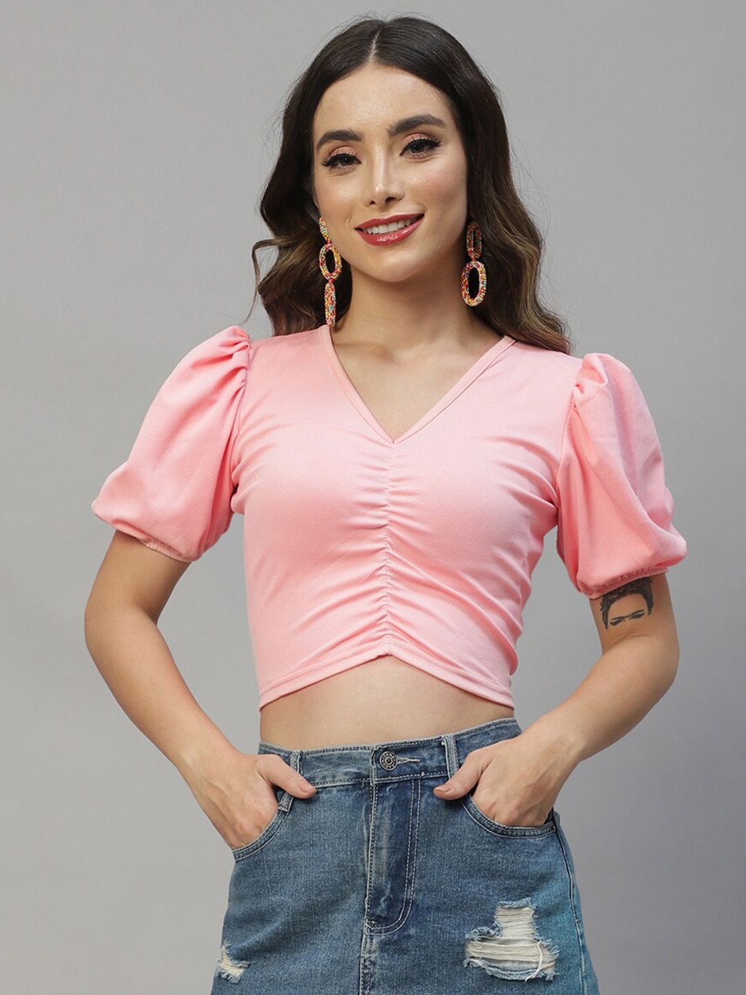 

Selvia Woman Peach-Coloured Scuba Crop Top