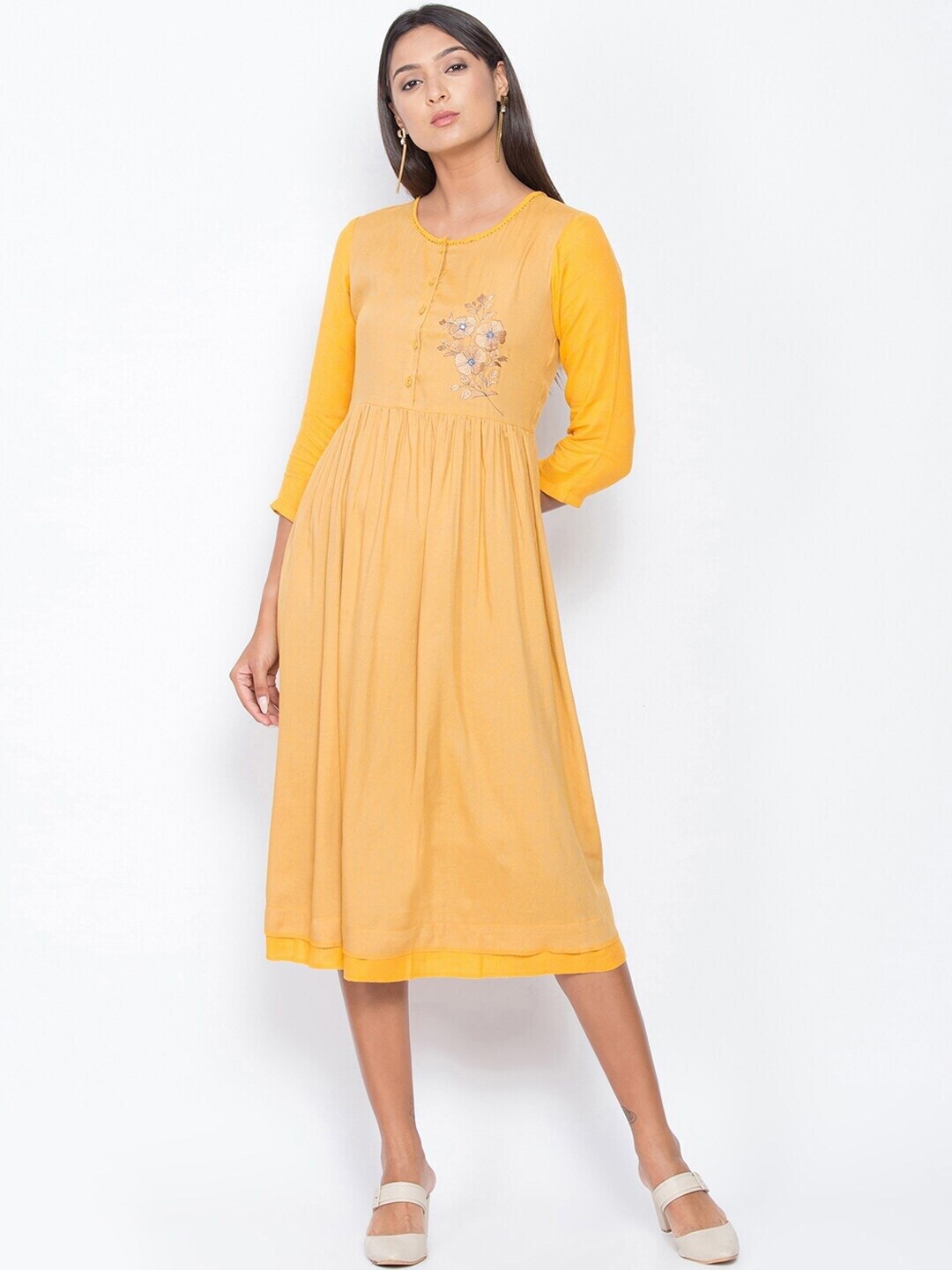 

Be Indi Yellow Midi Embellished Dress