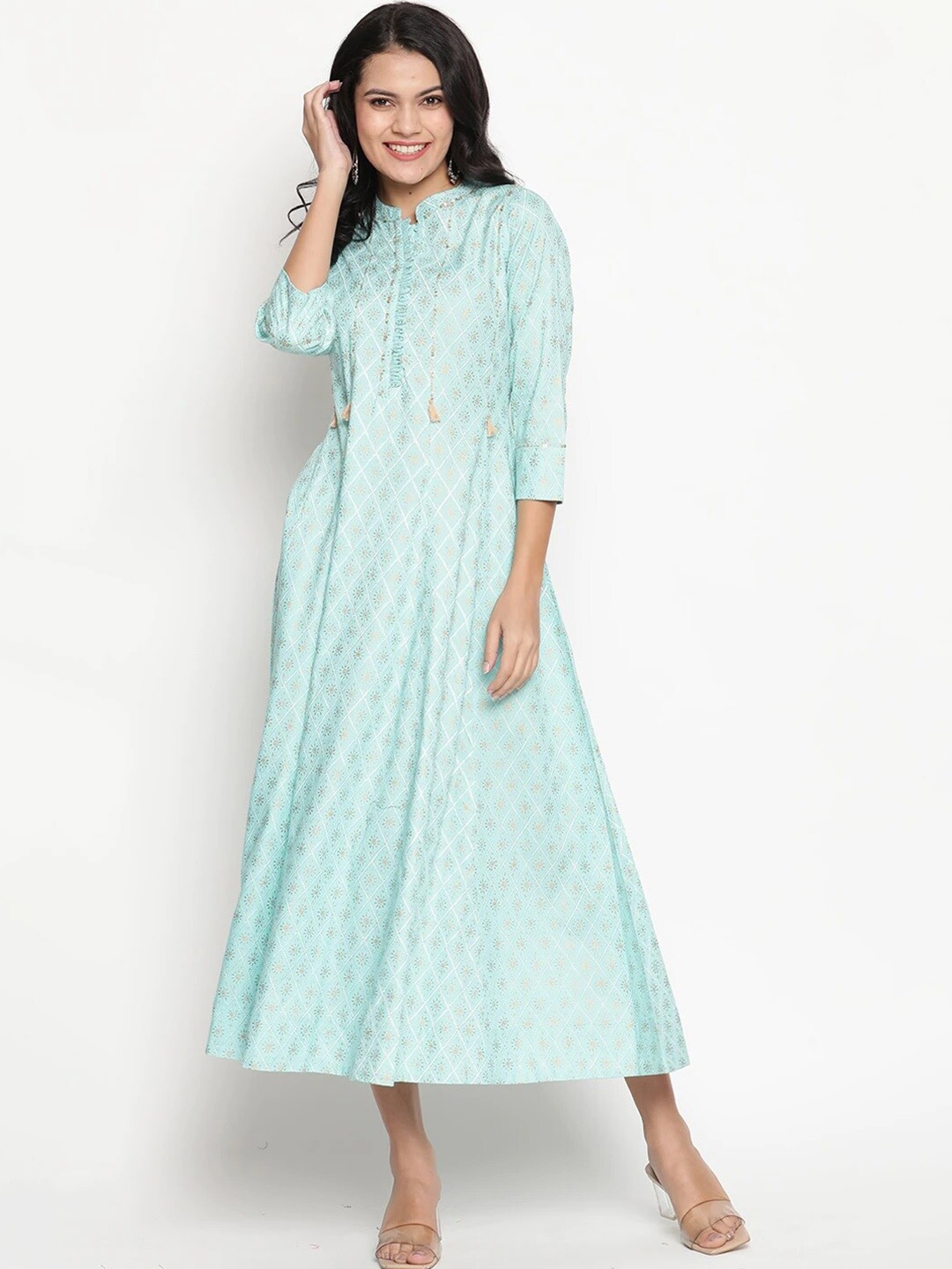 

Be Indi Turquoise Blue Ethnic Motifs Ethnic A-Line Midi Dress