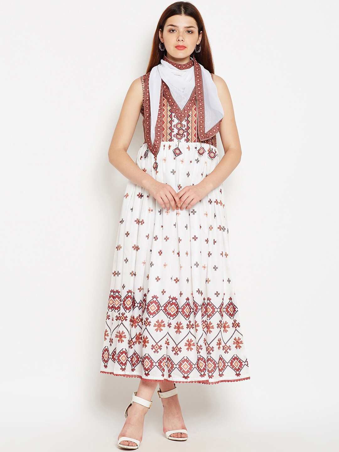 

Be Indi White Ethnic Motifs Halter Neck Ethnic Maxi Dress