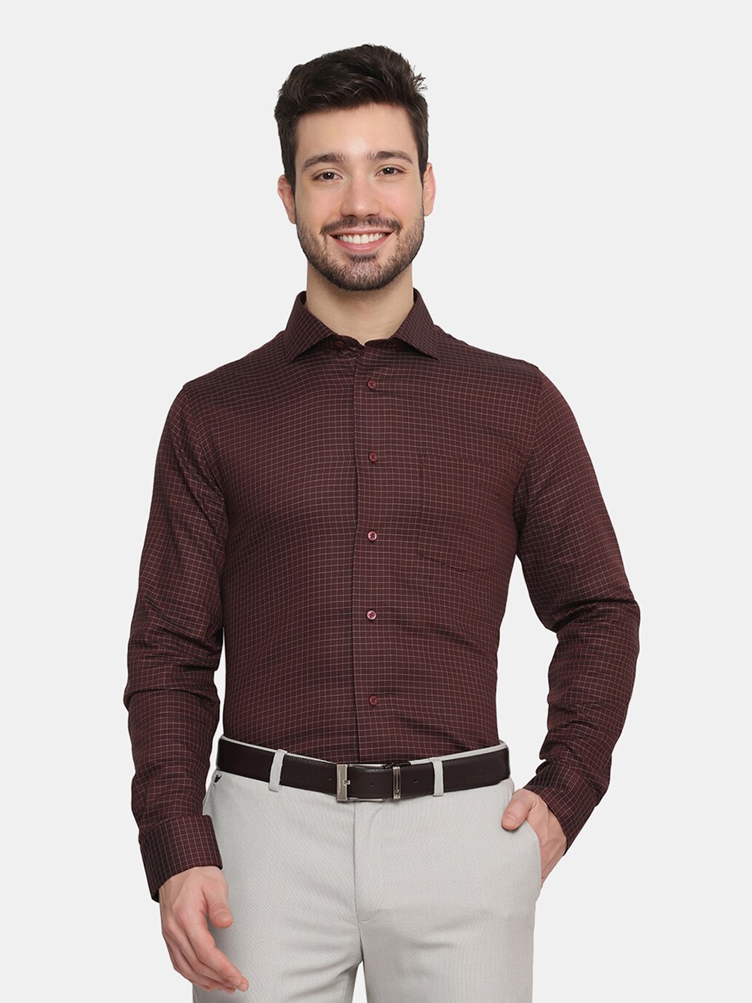 

Blackberrys Men Purple Slim Fit Micro Checks Checked Formal Shirt