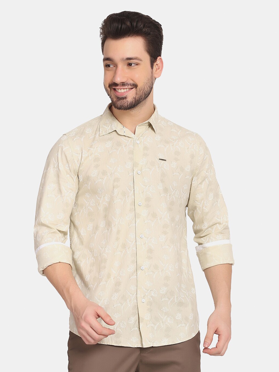 

Blackberrys Men Beige Slim Fit Floral Printed Casual Cotton Shirt