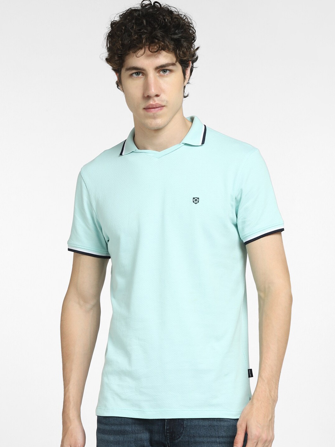

Jack & Jones Men Blue Solid Polo Collar Slim Fit T-shirt
