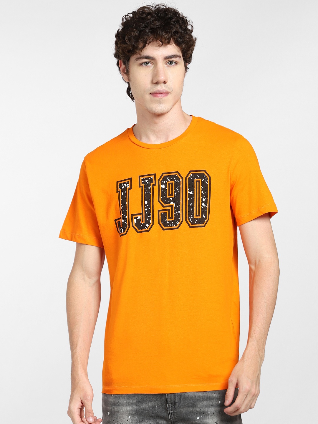 

Jack & Jones Men Orange & Black Cotton Varsity Printed T-shirt