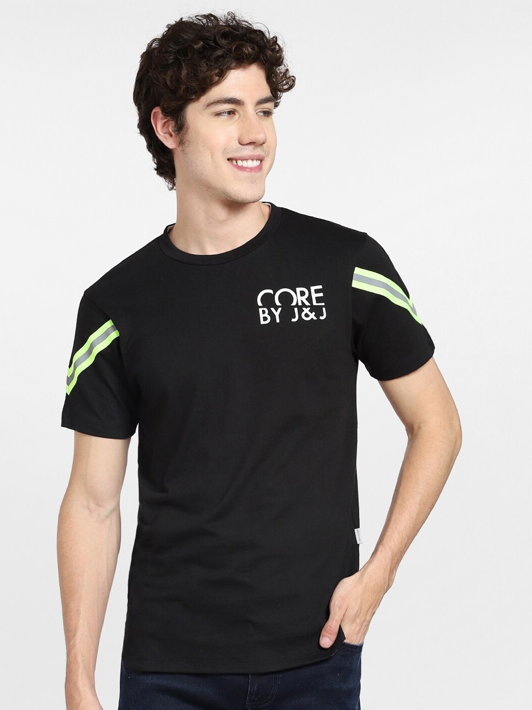 

Jack & Jones Men Black & White Cotton Printed T-shirt