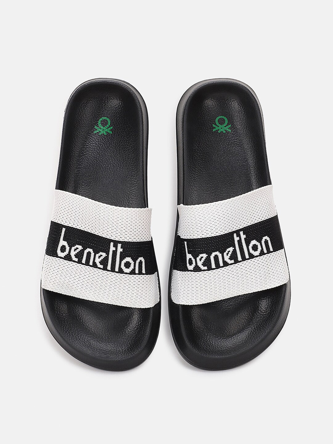 

United Colors of Benetton Men Black & White Printed Sliders
