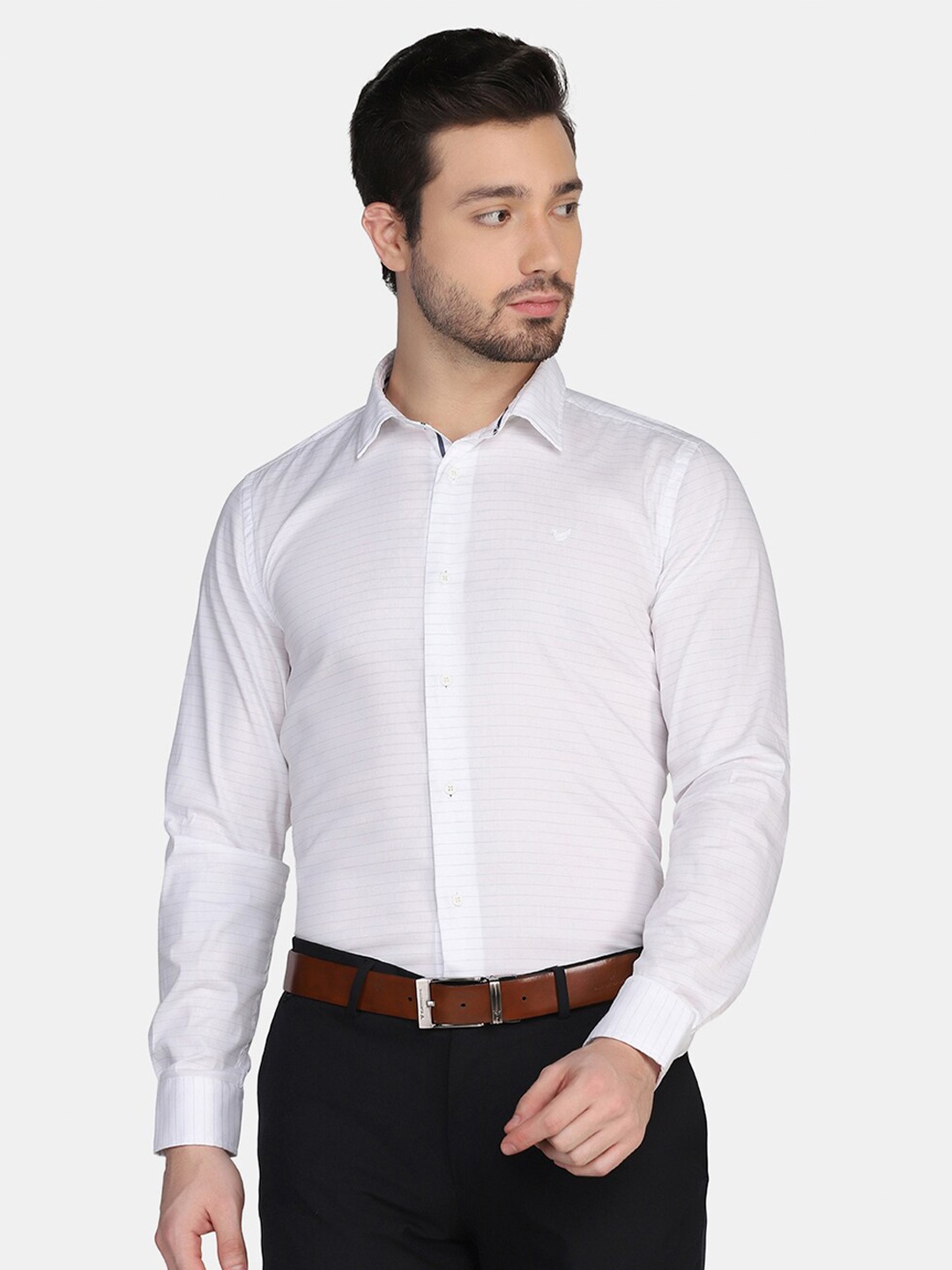 

Blackberrys TechPro Men White Striped Formal Shirts