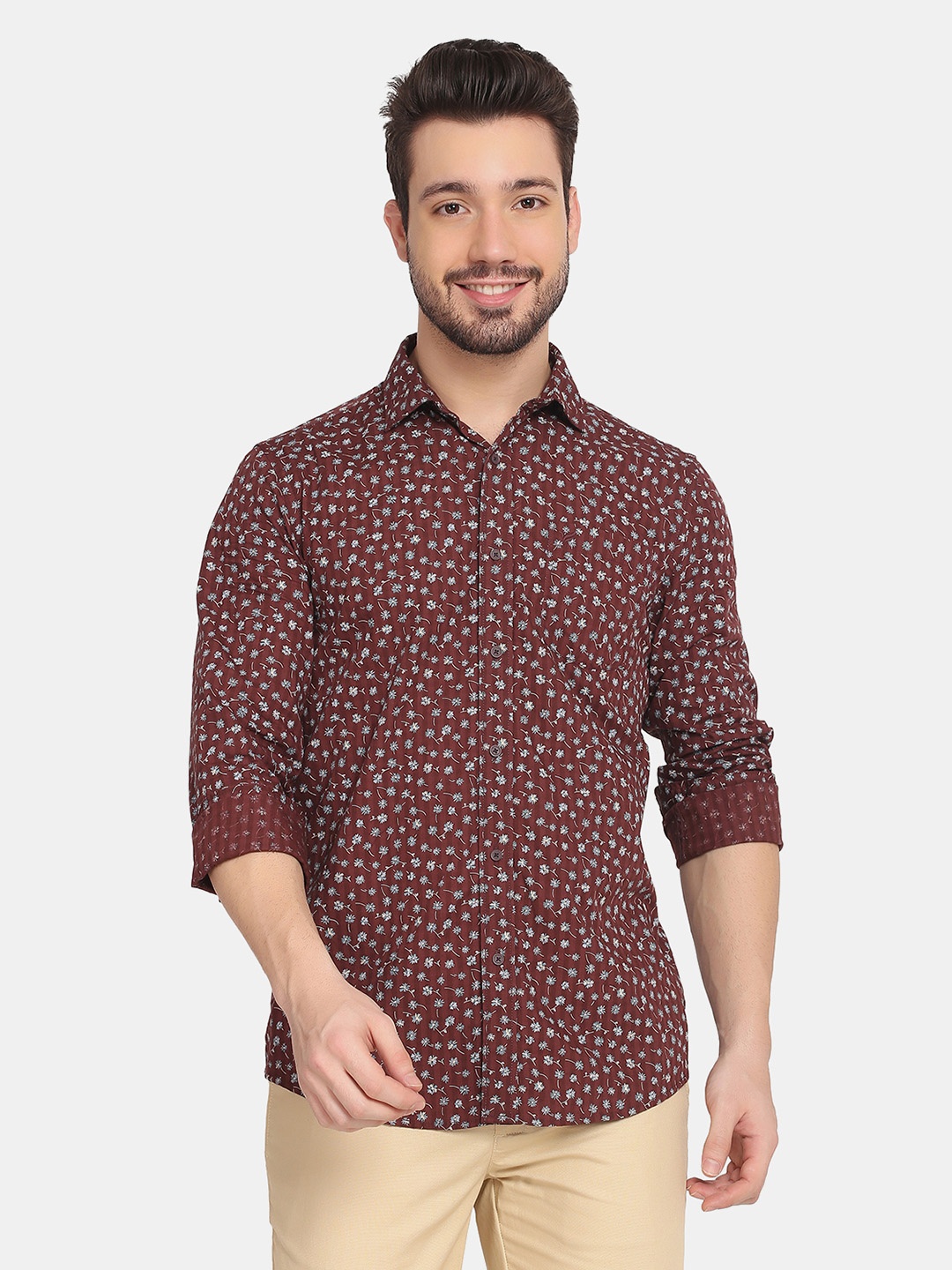 

Blackberrys Men Brown Slim Fit Floral Printed Cotton Casual Shirt