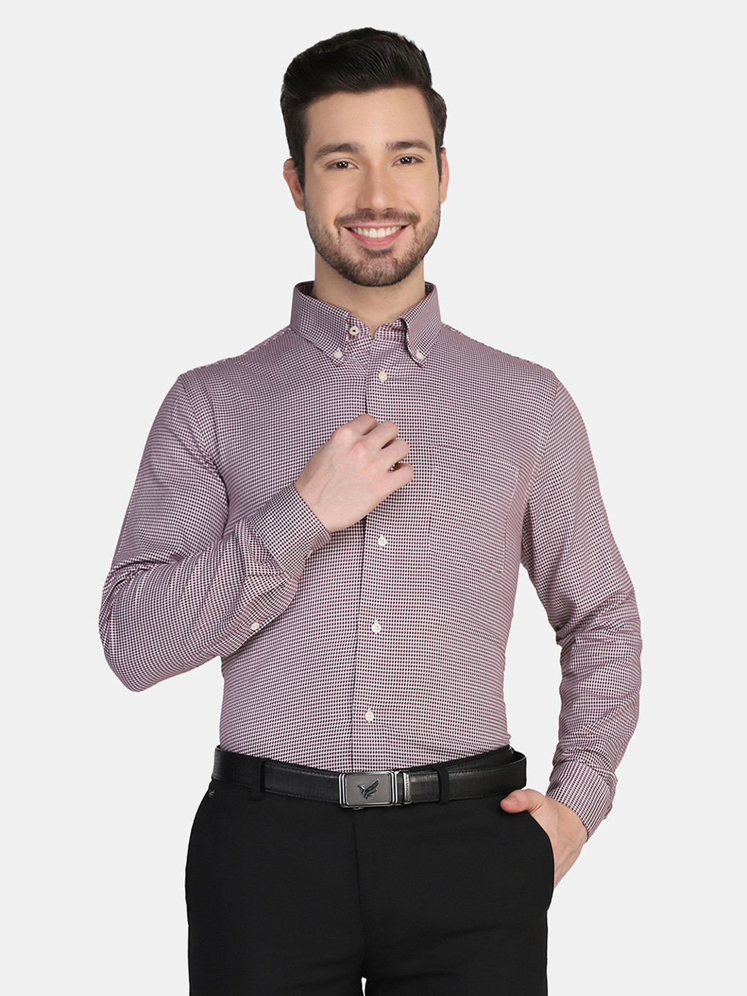 

Blackberrys Men Rust Slim Fit Self Design Cotton Formal Shirt